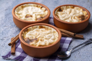 Baked rice pudding turkish milky dessert sutlac (Turkish name; f