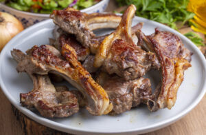 Grilled lamb chops in delicious view, Turkish name; kuzu pirzola