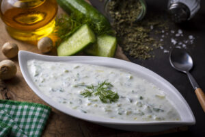 Traditional delicious appetizer; tzatziki (Turkish name; cacik)